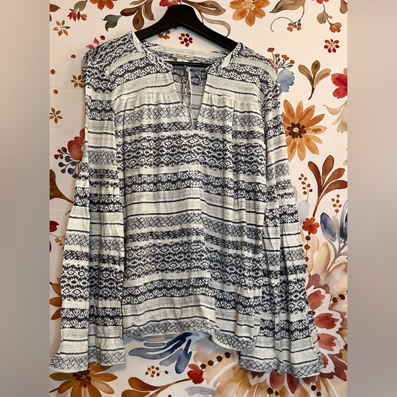Lucky Brand Women's Medium Grey Beige Long Sleeve Boho Fall Cute Blouse - Picture 1 of 9